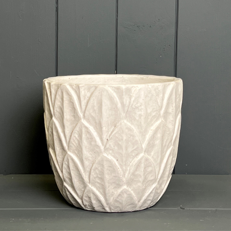 Large Round White Leaf Design Pot detail page